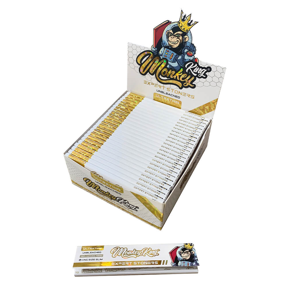 Box of Monkey Kings rolling papers with a cartoon monkey character on top.