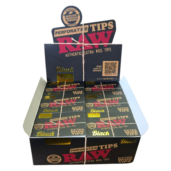 RAW Perforated Black Extra Wide Tips - 36pcs Full Box
