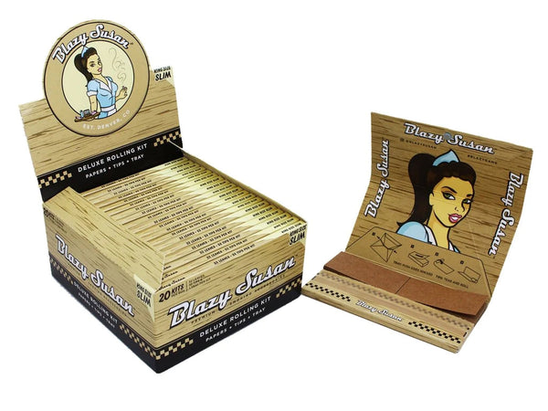 Blazy Susan Brown Deluxe Kit (King Size Rolling Papers with Tips & Tray) - 20pcs Full Box