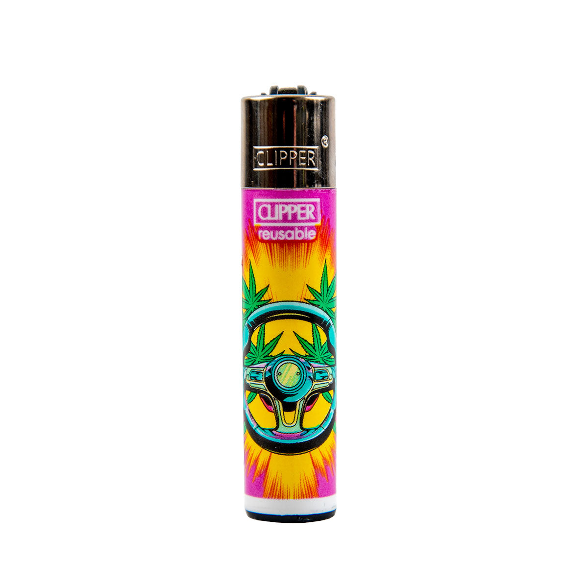 Clipper lighters with colorful design on a white background