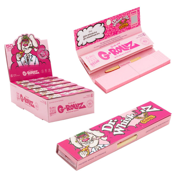 G-Rollz Dr. Whiskerz Pink Rolling Papers, Tips & Poker - 24pcs Full Box