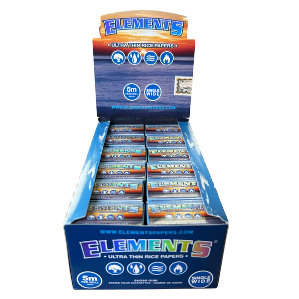 Elements Single Wide 5m Ultra Thin Rice Rolling Paper - 24pcs Full Box