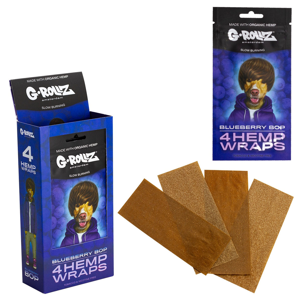 G-Rollz hemp wraps packaging and product display on a white background