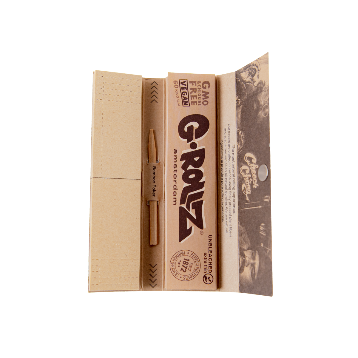 G-Rowlz cannabis rolling paper with a pen on a white background