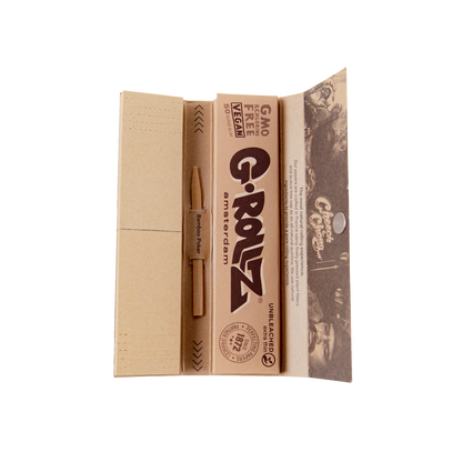 G-Rowlz cannabis rolling paper with a pen on a white background