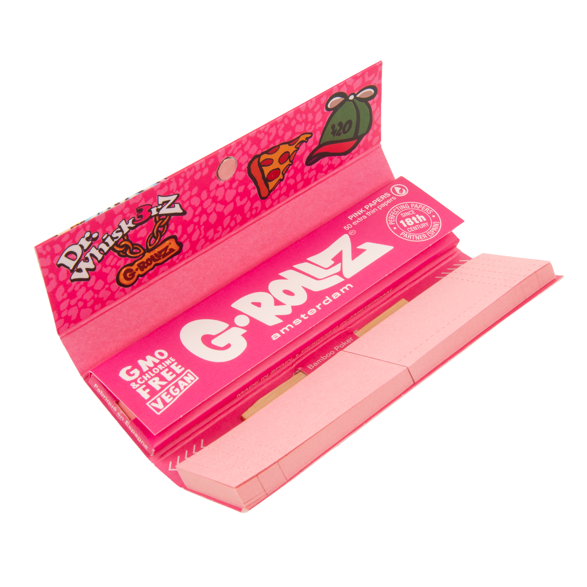 G-Rollz Dr. Whiskerz Pink Rolling Papers, Tips & Poker