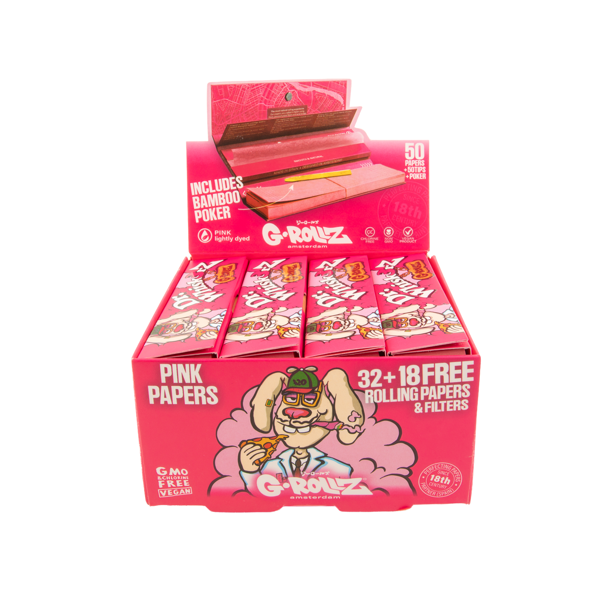 G-Rollz Dr. Whiskerz Pink Rolling Papers, Tips & Poker