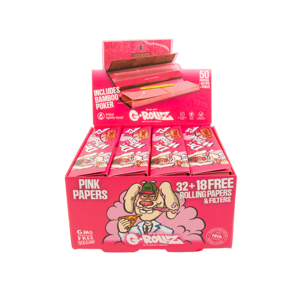 G-Rollz Dr. Whiskerz Pink Rolling Papers, Tips & Poker - 20pcs Full Box