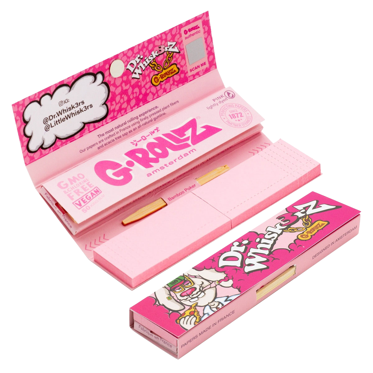 G-Rollz Dr. Whiskerz Pink Rolling Papers, Tips & Poker
