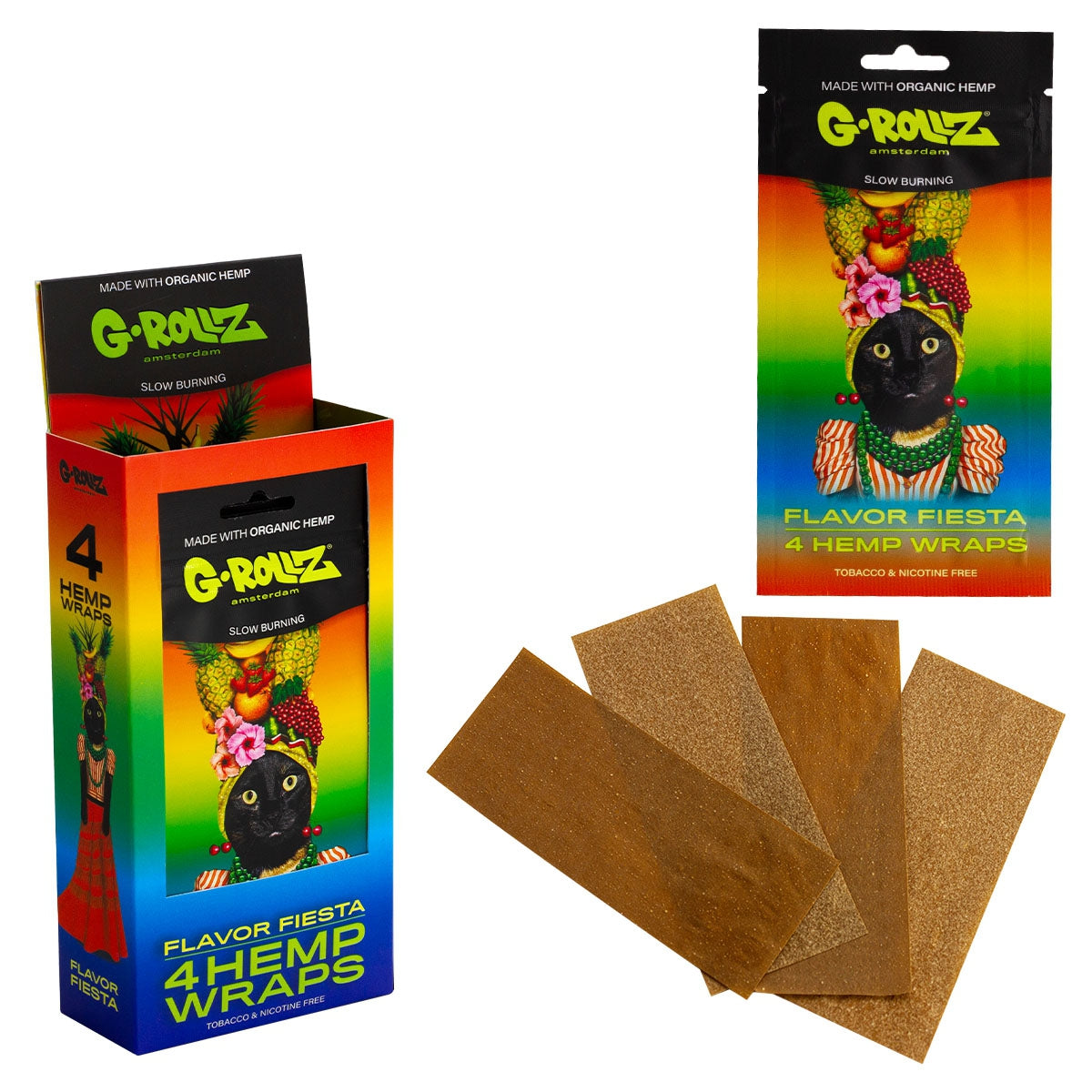 G-Rollz Hemp Wraps packaging with product display and close-up of wraps.