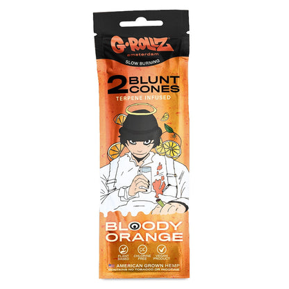 G-Rollz Bloody Orange blunt cones packaging with cartoon character on a white background