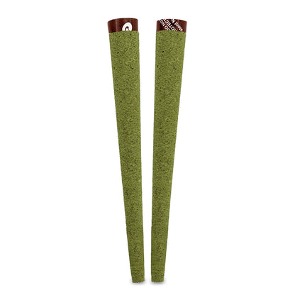 Two green textured cones on a white background