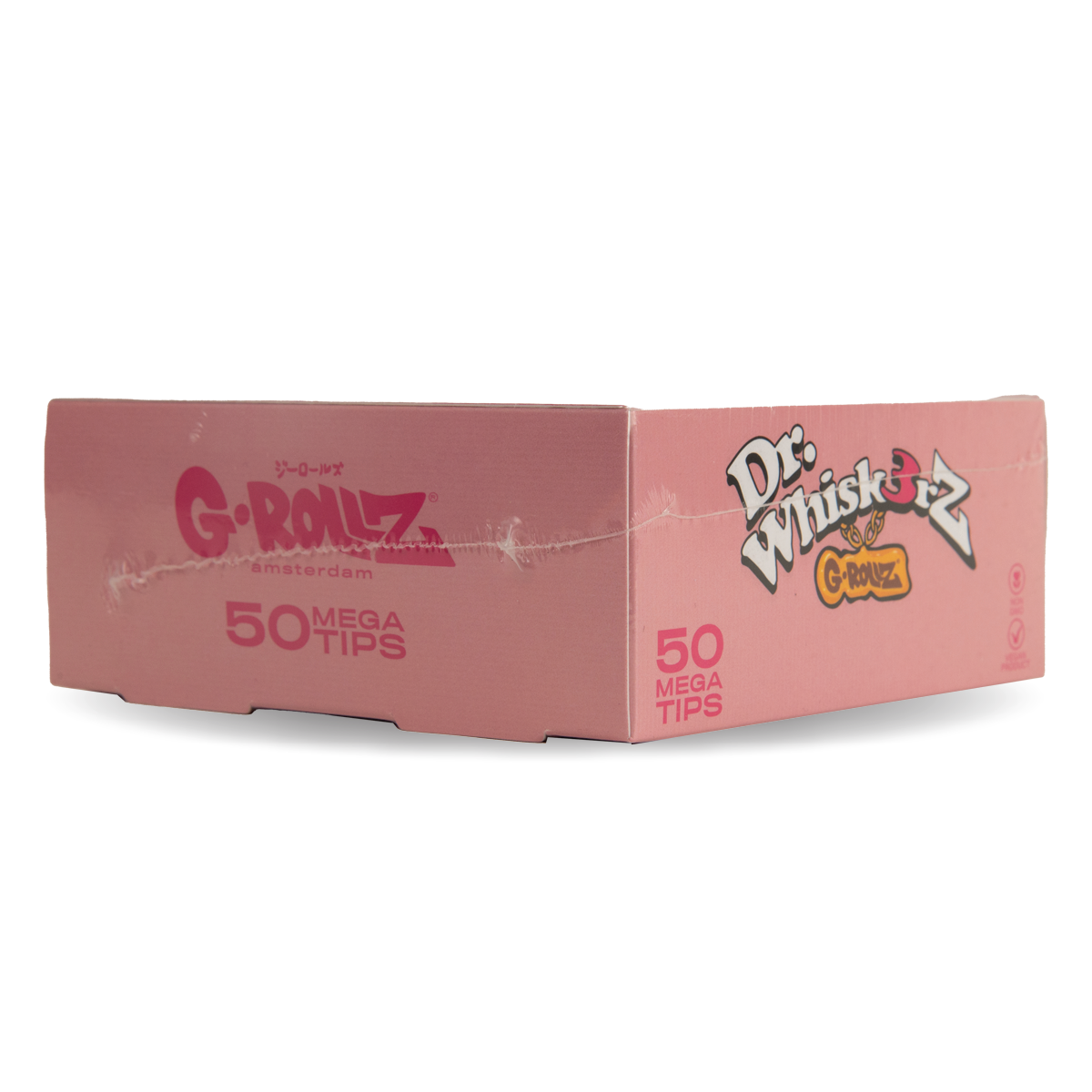 Box of Dr. Whiskerz G-Rollz with visible wear on a white background