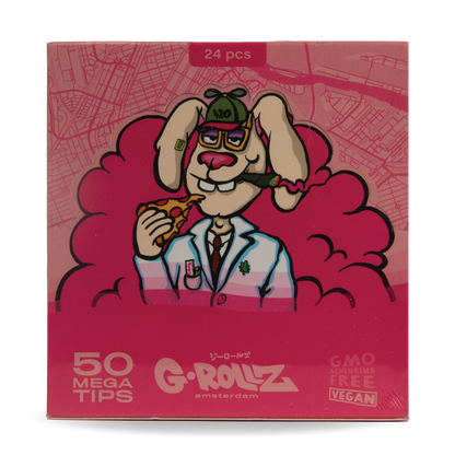 G-Rollz product packaging with cartoon character on a pink background