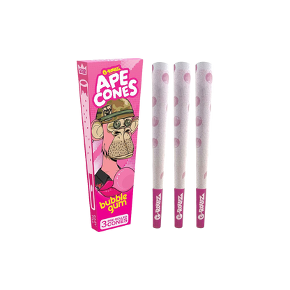 Bubble gum cones packaging with pink and white design on a white background