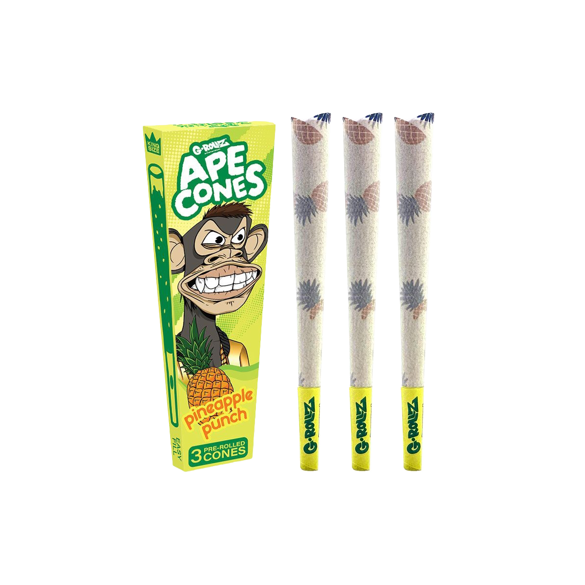 Ape Cones pineapple punch cones packaging with three cones on a white background