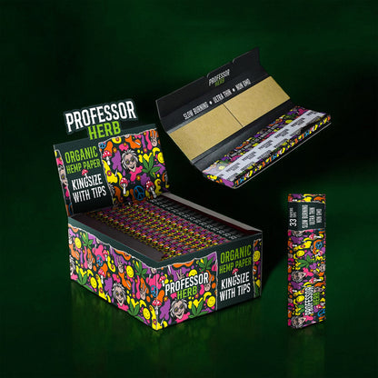 Professor Herb King Size Rolling Papers & Tips - Organic Hemp Paper