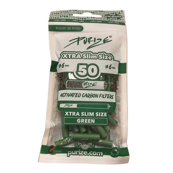 PURIZE® Activated Carbon Xtra Slim Filters 6mm (50 pcs) - Green