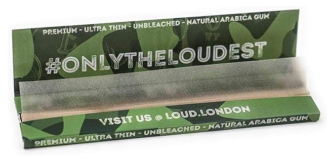 Green rolling paper packaging with text on a white background