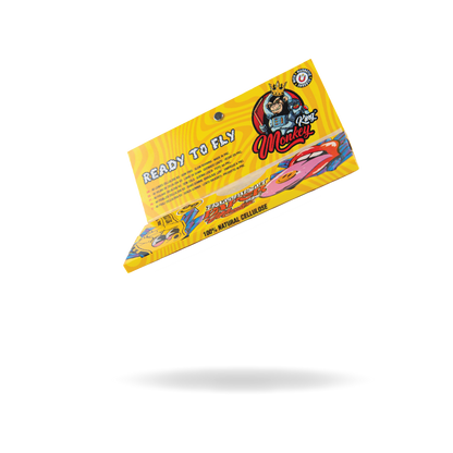 Yellow package with cartoon character and text on a white background