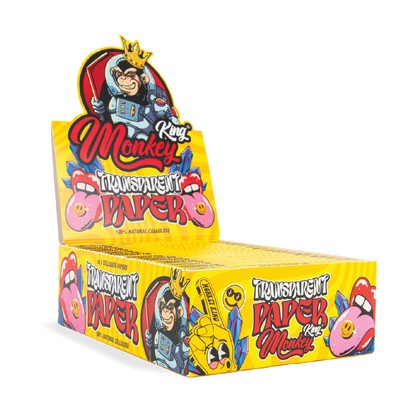 Box of King Monkey Transparent Papers with colorful design on a white background
