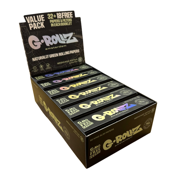 G-Rollz Medicago Sativa Extra Thin Papers, Filters & Wooden Poker Value Pack - 24pcs Full Box