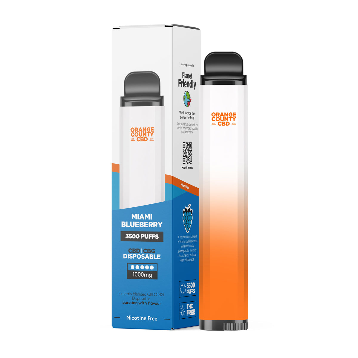 Orange County CBD CBD/CBG Disposable Vape Pen 3500 Puff 1000mg