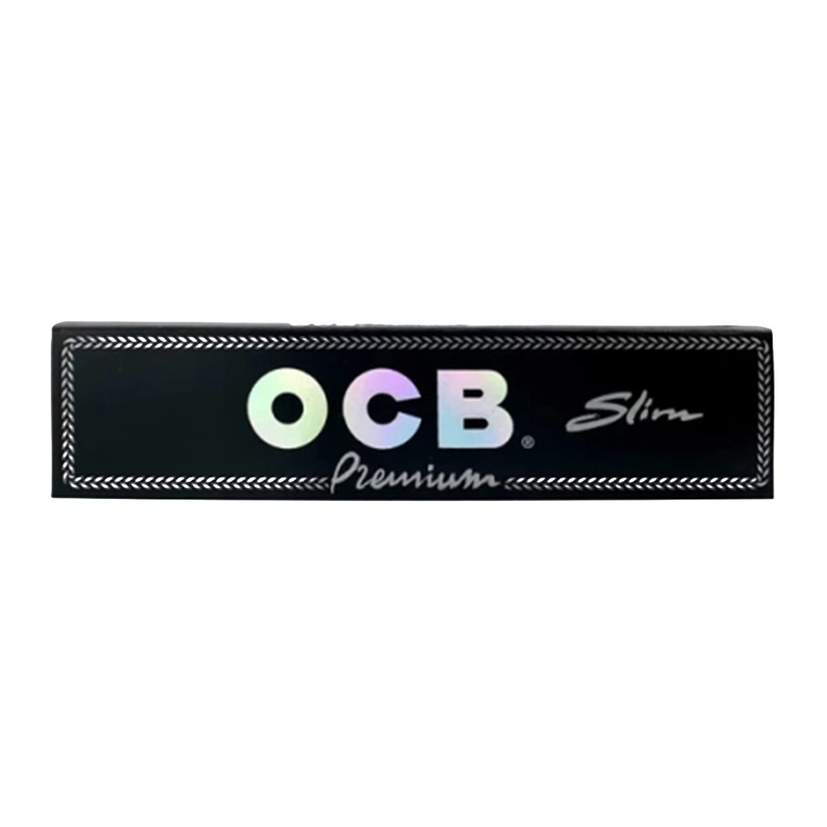 OCB slim rolling paper pack with colorful 'Premium' text on a white background