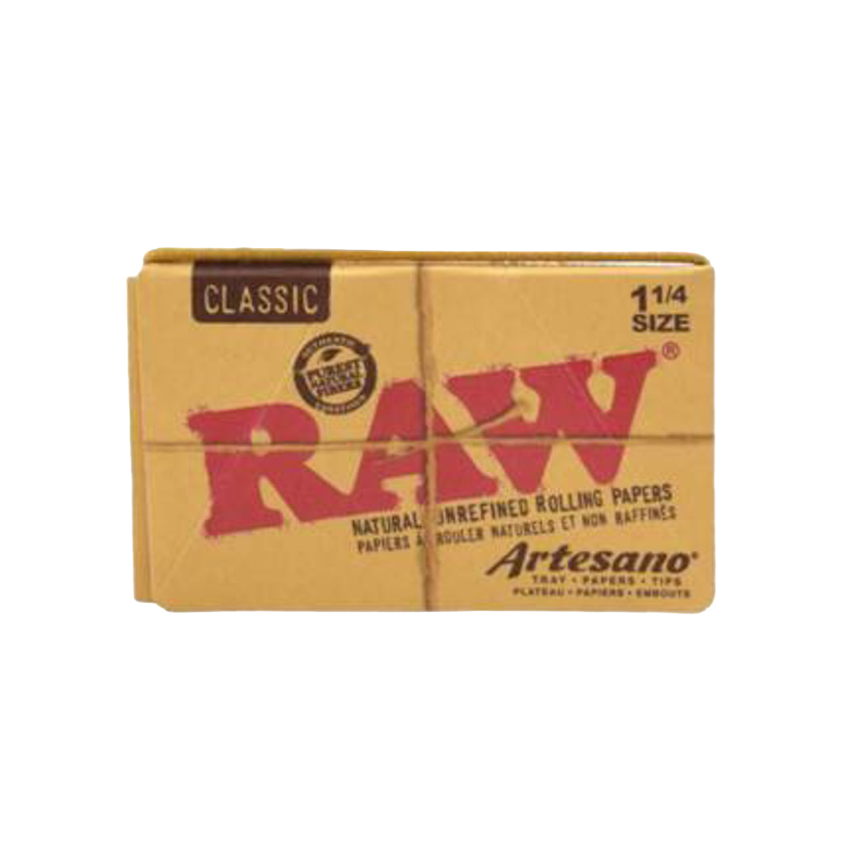 Box of Raw Artesano rolling papers on a white background