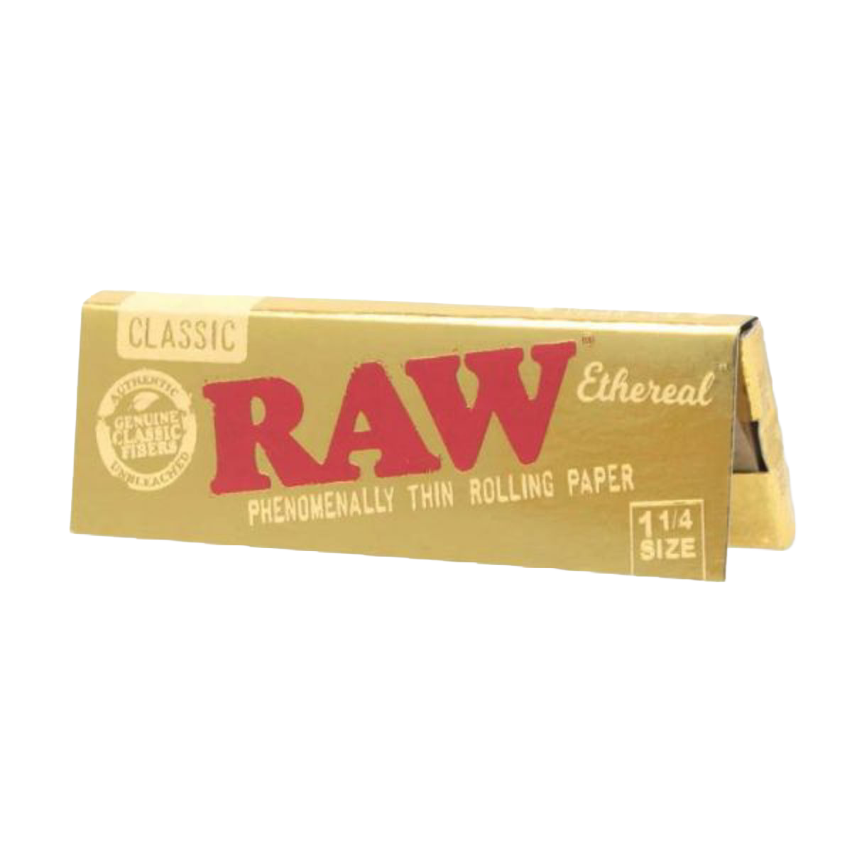Gold packaging of RAW rolling paper on a white background