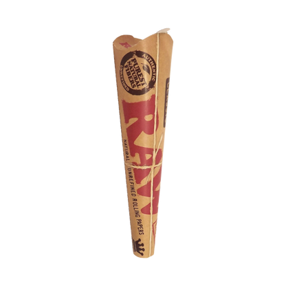 Kraft paper cone with red label and black text on a white background