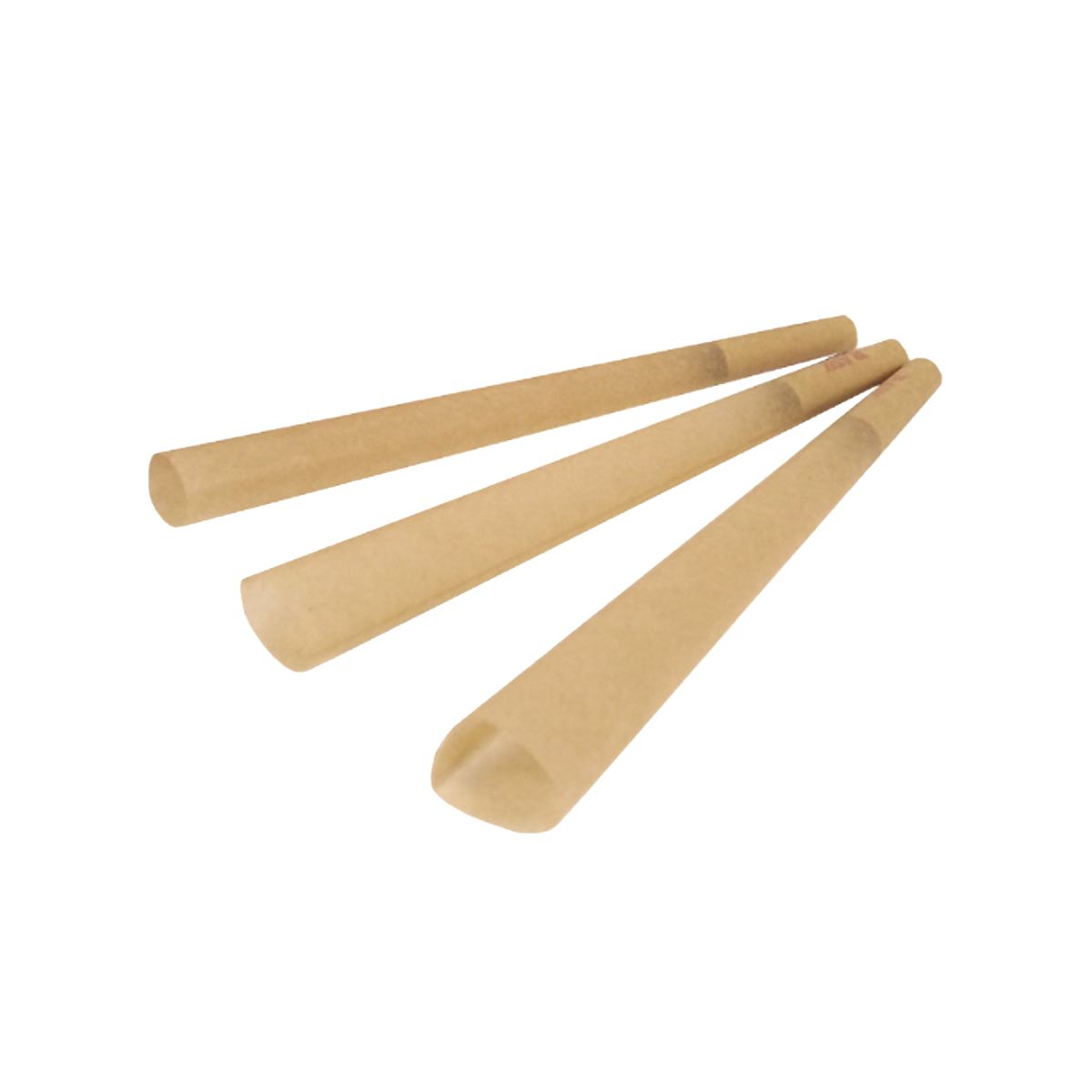 Three wooden drumsticks on a white background