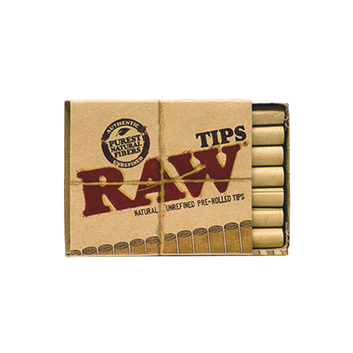 Box of RAW pre-rolled tips on a white background