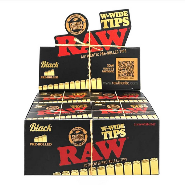 RAW Black W-Wide Pre-Rolled Tips - 20pcs Full Box