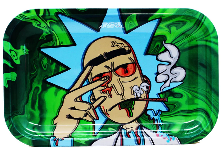 Cartoon character with red eyes and a smoking cigarette on a green and blue background