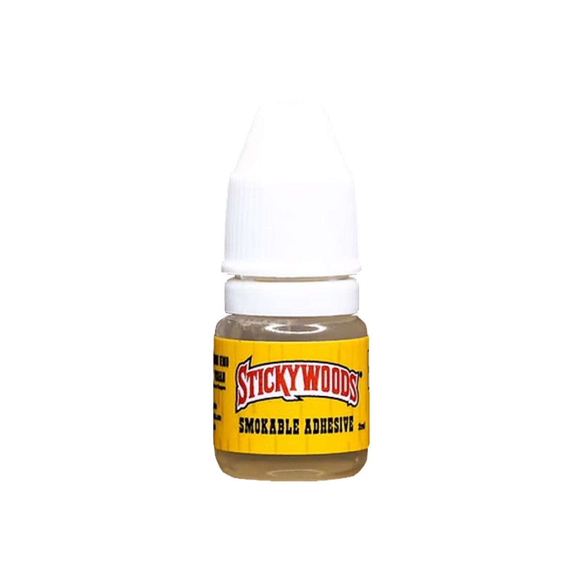 Jar of Stickywoods smokable adhesive on a white background