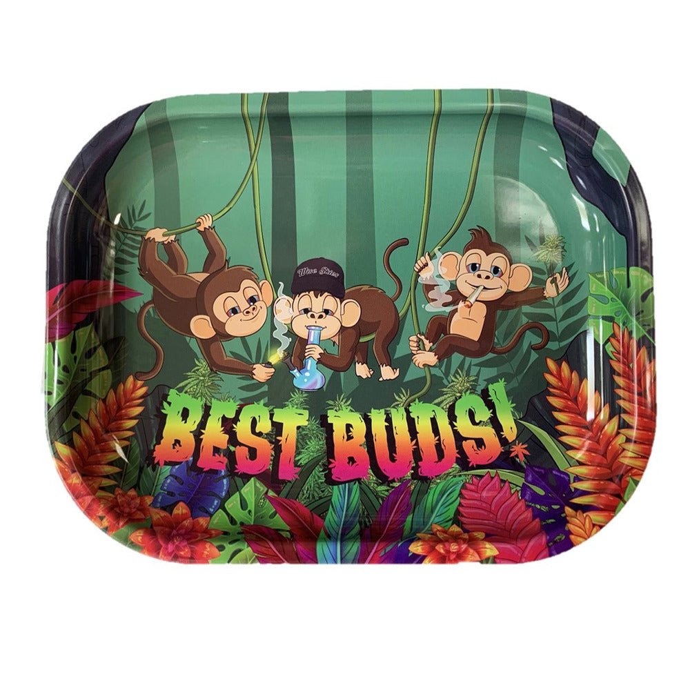 Colorful tray with monkey design and 'Best Buds!' text