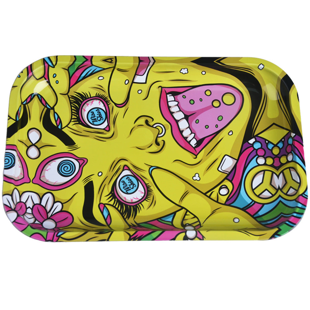 Colorful psychedelic design on a rectangular tray with a white background