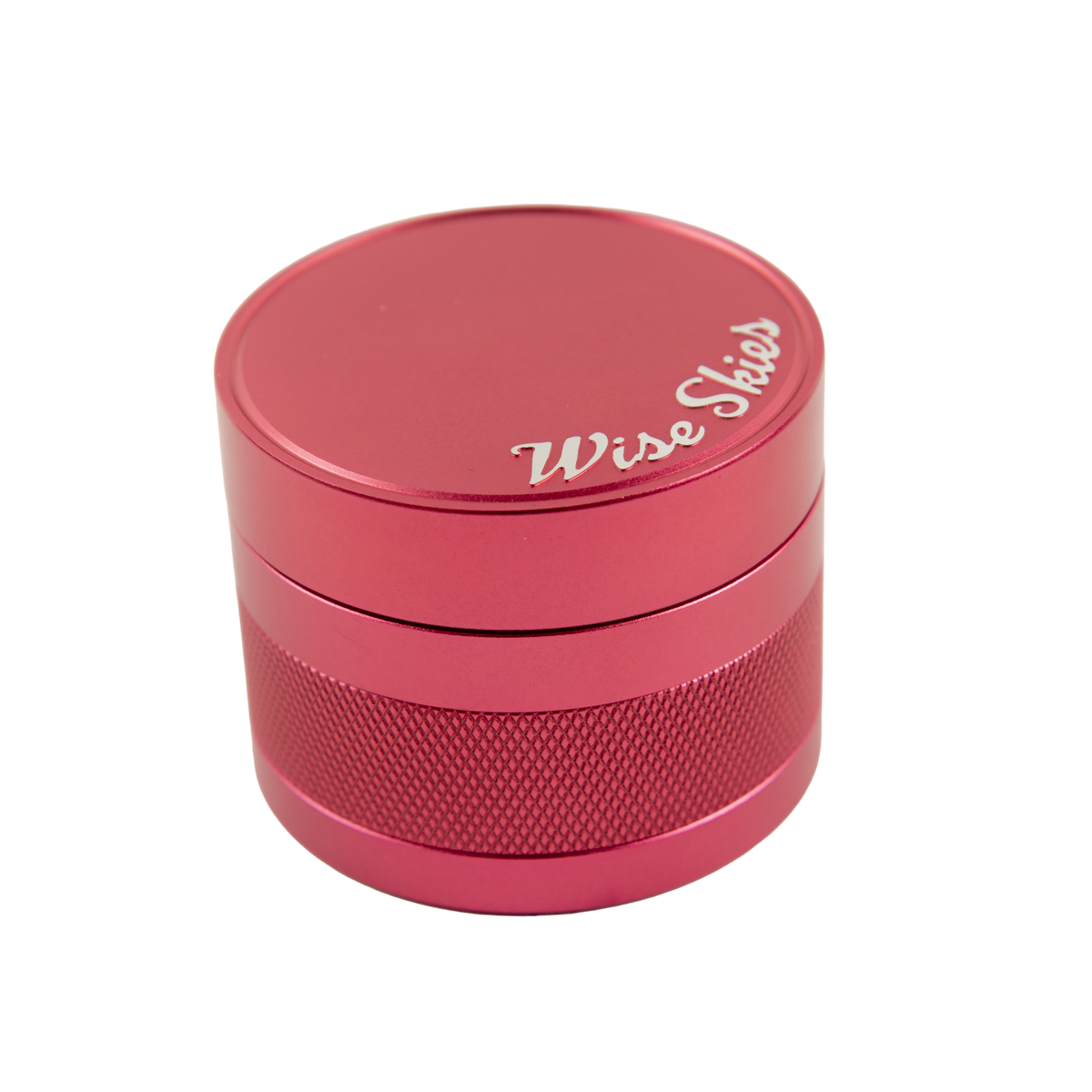 Red metal grinder with 'Wise Slices' branding on a white background