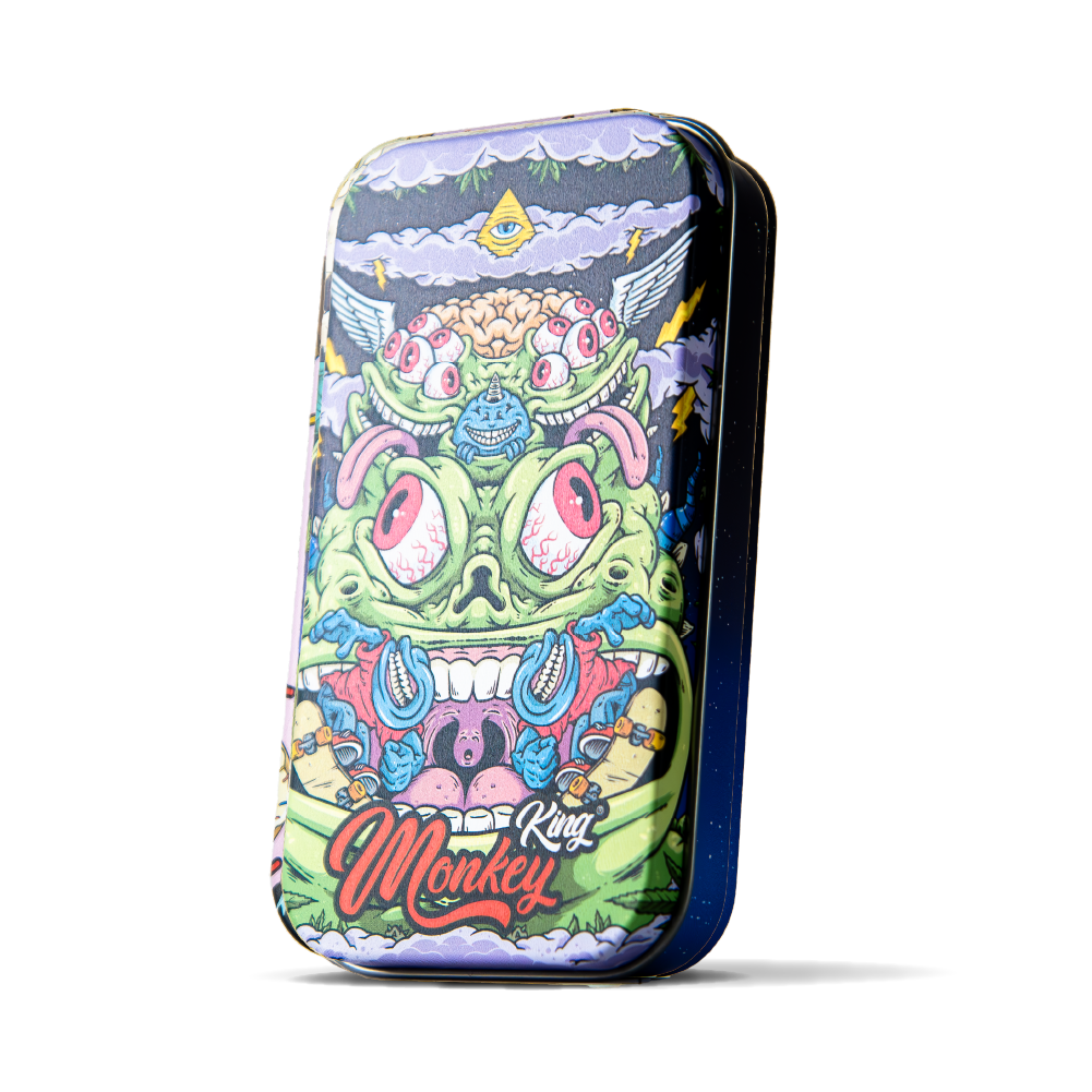 Colorful monster design case with 'King Monkey' branding on a white background