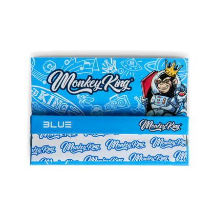 Blue rolling paper pack with Monkey King branding and cartoon monkey character on a white background