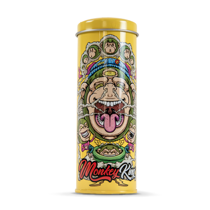 Colorful cylindrical container with a graphic design of a monkey king on a white background