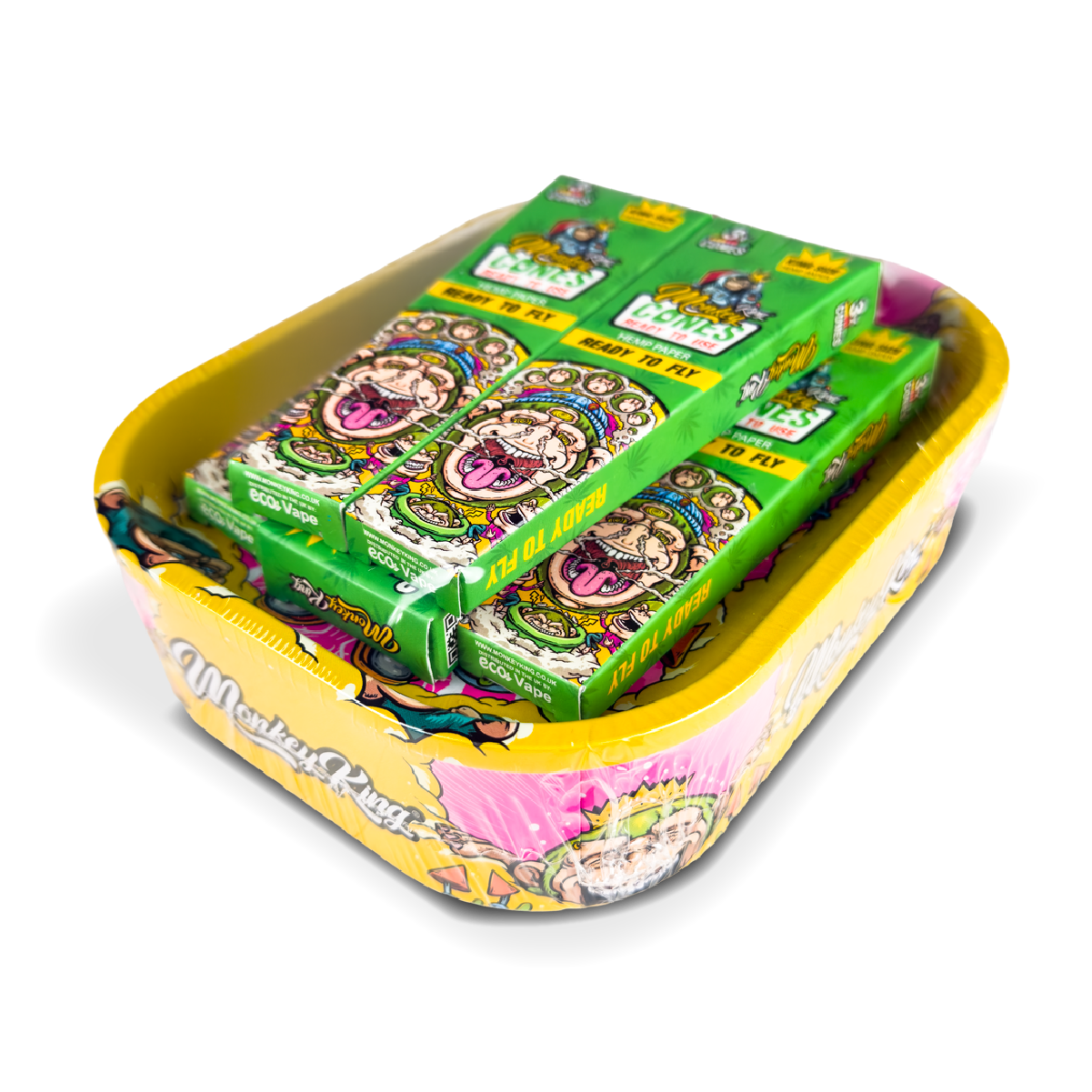 Colorful packaging with cartoon characters on a white background