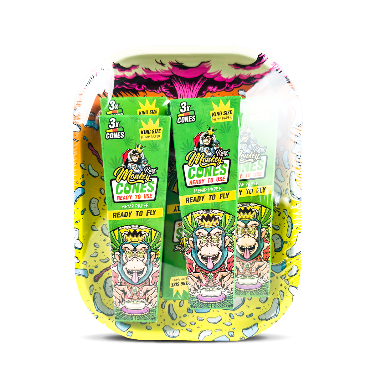 Packaged product with colorful design and text on a white background