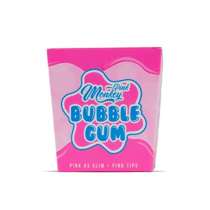 Pink packaging of Pink Monkey Bubble Gum on a white background