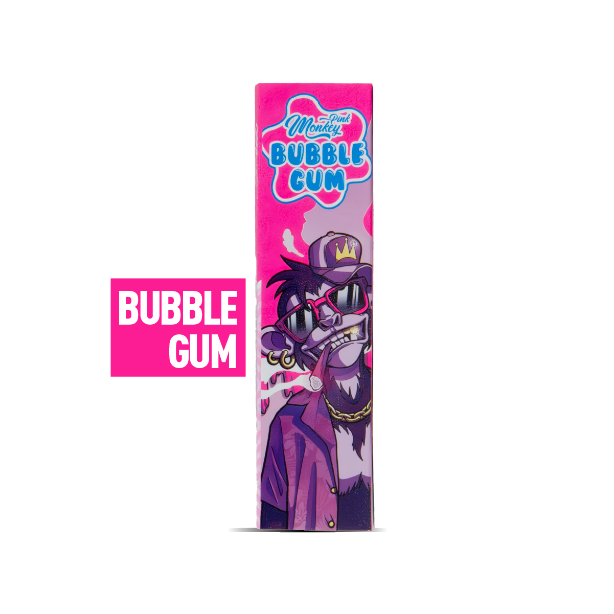 Bubble gum packaging with a cartoon character on a white background