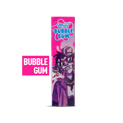 Bubble gum packaging with a cartoon character on a white background