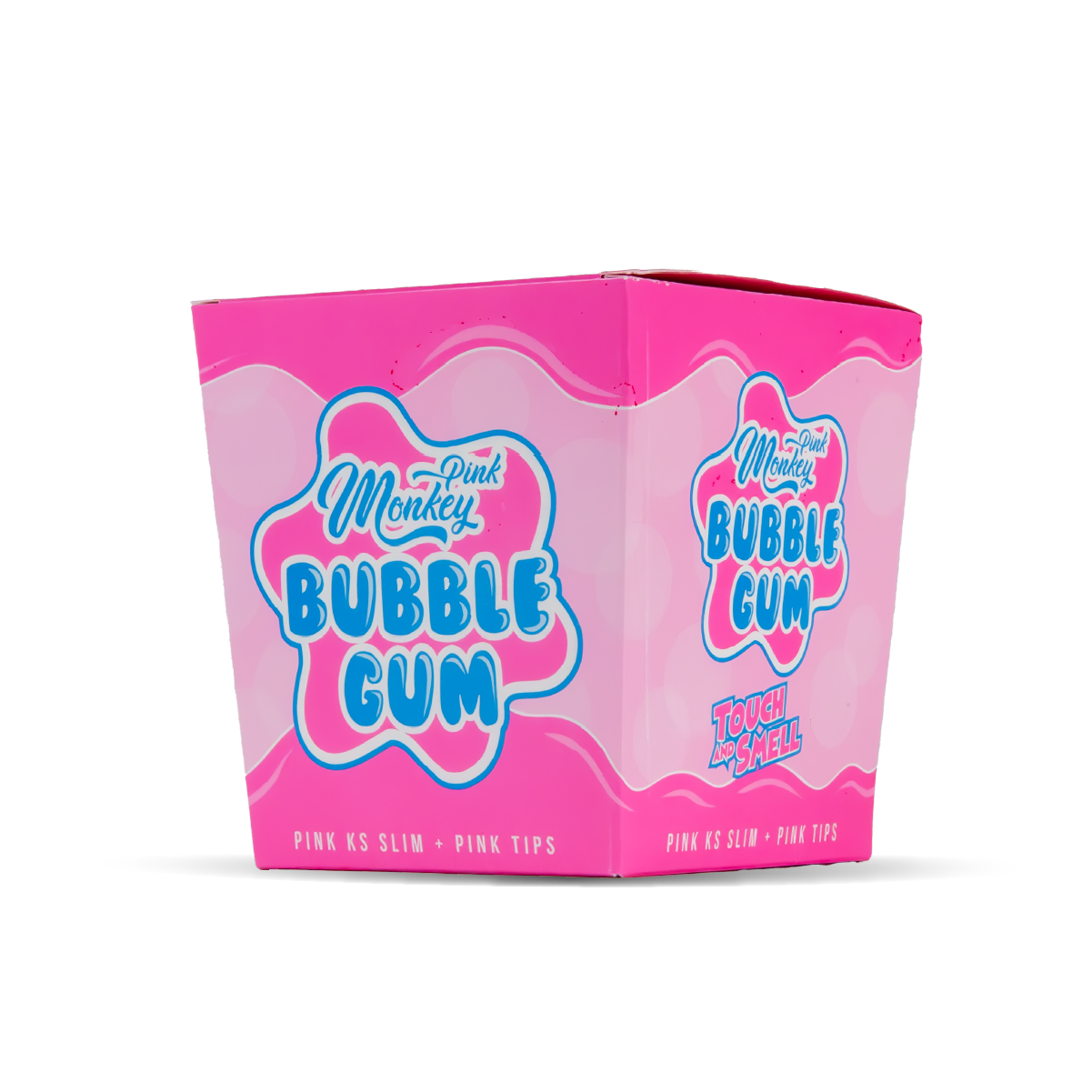 Pink packaging of bubble gum with 'Pink Monkey' branding on a white background