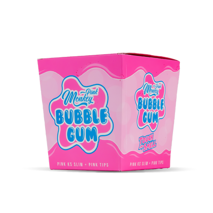 Pink packaging of bubble gum with 'Pink Monkey' branding on a white background