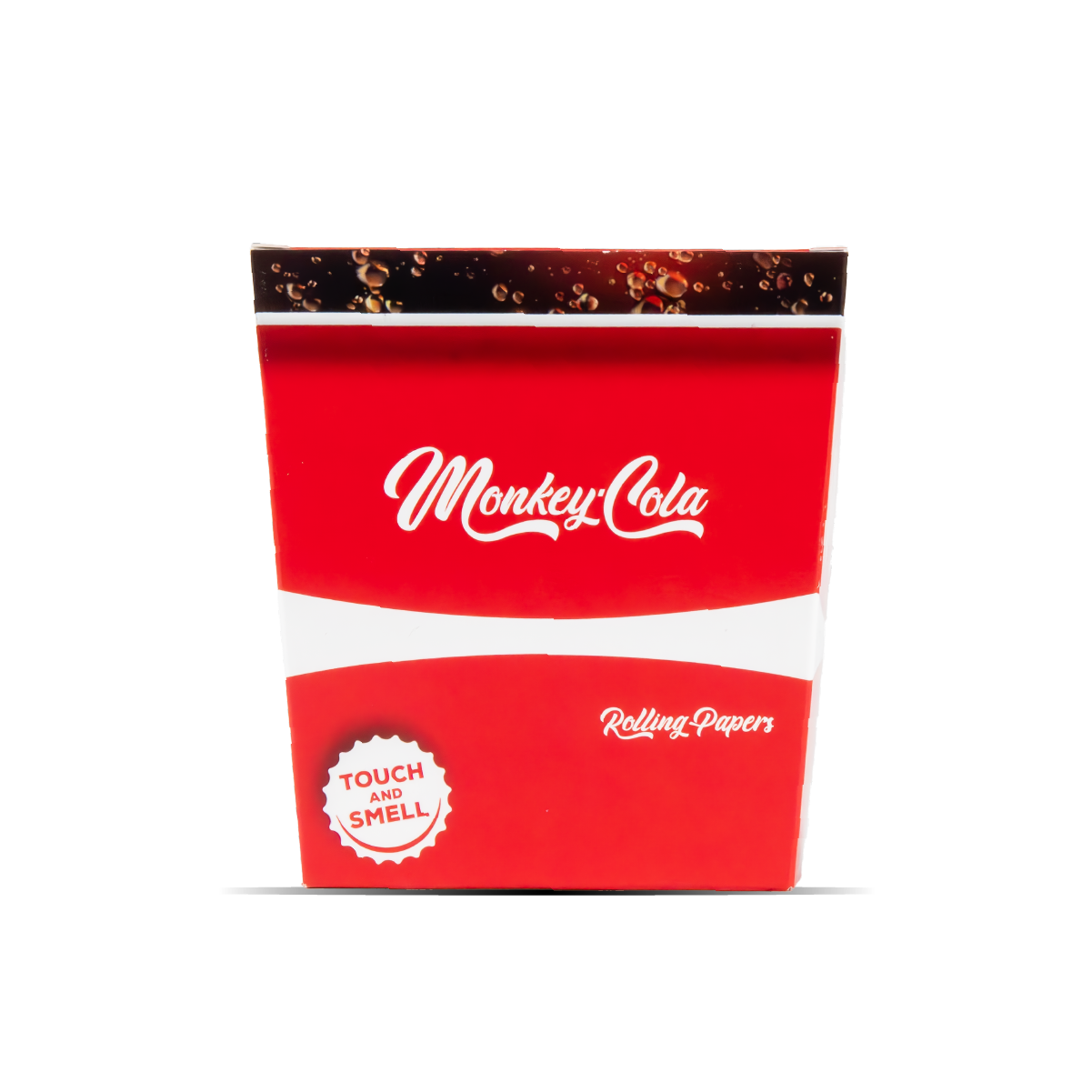 Red packaging of Monkey Cola rolling papers with a white background